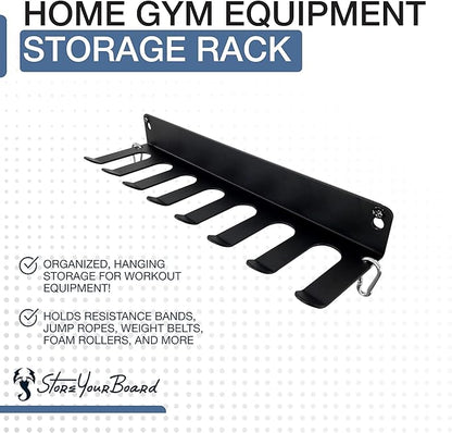 StoreYourBoard Home Gym Equipment Storage Rack, Wall Mount Hanging Organizer, Fitness Accessories Workout Bands Jump Ropes Yoga Foam Roller Belts, Solid Metal Exercise Gear Hooks