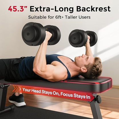 FLYBIRD Foldable Flat Weight Bench For Home Gym, Sturdy Strength Training Workout Bench, Space-saving Bench Press Flat Exercise Bench, Easy to Assemble