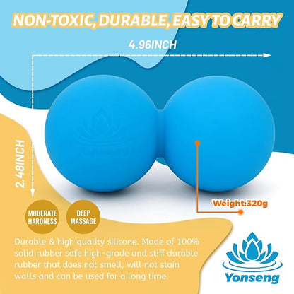 Double Lacrosse Massage Ball Peanut Massage Ball for Myofascial Release, Trigger Point Therapy, Muscle Soreness Deep Tissue Massage Physical Therapy Equipment(Blue)