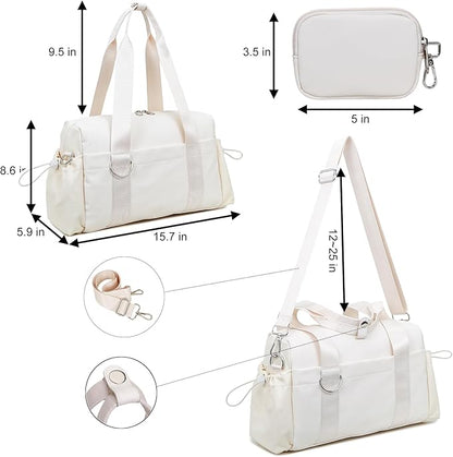 Everyday Mini Gym Bag for Women 2.0, Small Tote with Zipper Compartment Waterproof Travel Duffle Cute Handbag Workout Carry On with Removeable Shoulder Strap & Coin Wallet Easy to Clean - Beige