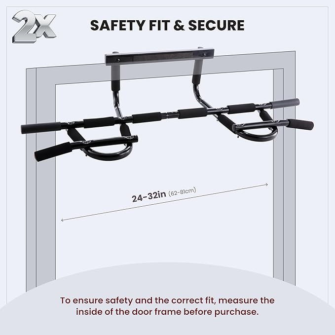 Door Chin Up Door Bar Home Gym - Pull Up - Adjustable Fits Residential Doorways - Supports Up to 300 Pounds - Easy to Mount - Build Upper Body Strength at Home Pump Biceps, Triceps, Lats