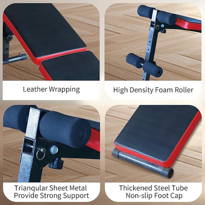 Sit Up Bench Folding Adjustable Workout Bench for Ab Exercise, Strength Training Weight Bench for Home Gym (Red)