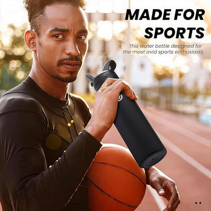 COKTIK 22oz Sports Water Bottle, Stainless Steel Water Bottle for Insulated, Reusable Travel Bottle, With Straw, With Handle Grip for Easy Carrying, Suitable for Cycling, Outdoor Vacations(Black)