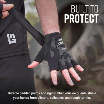 MudGear Gloves - Durable Fingerless Workout Gloves with Wrist Support for Obstacle Races and Fitness Training, Improves Grip, Protects Hands, Boosts Performance