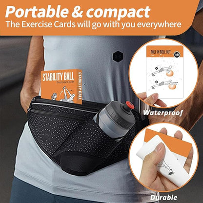 Stability Ball Workout Cards, 62 Exercises Cards Deck Large Size 5" x 3.5" Fitness Cards for Women & Men, Beginner Fitness Guide to Training Exercises at Home or Gym