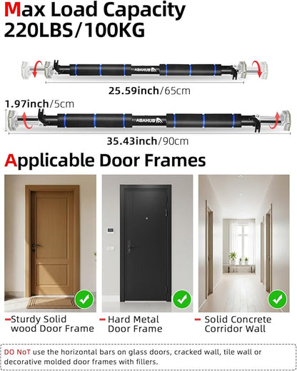 Abahub Doorway Pull-Up Bar with Safety Lock, Home Use Heavy-Duty Door Frame Pull-Up Bar for Upper Body Workout, Adjustable Strength Training Horizontal Bar Supporting Up to 220 LBS