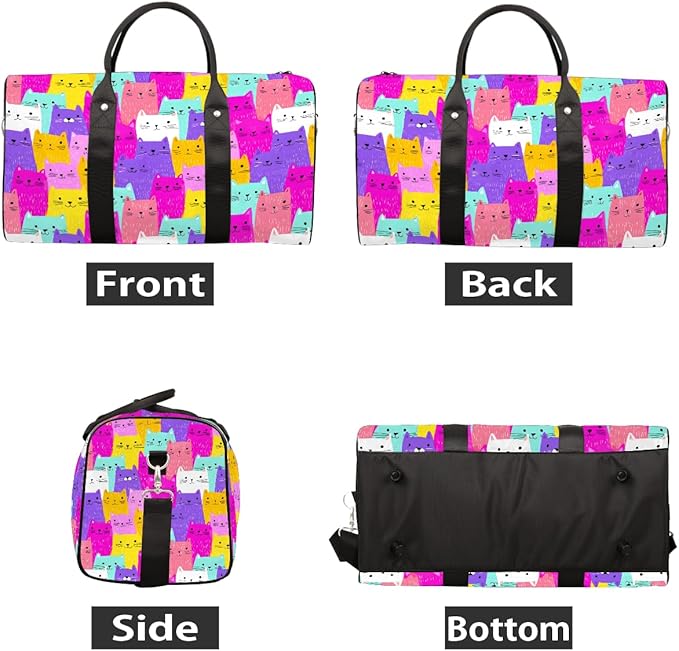 Travel Duffel Bag Colorful Cats Animals Waterproof Sport Gym Bag Foldable Travel Bag Overnight Bag Weekender Bag Handbag Sports Duffle Bags for Girls Women Men Boys