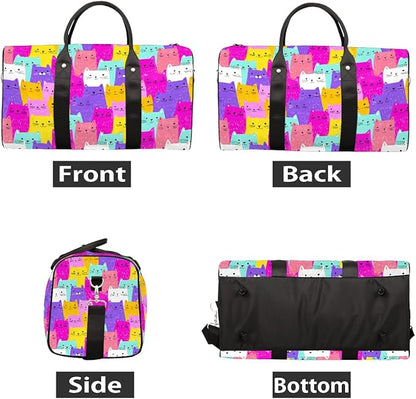 Travel Duffel Bag Colorful Cats Animals Waterproof Sport Gym Bag Foldable Travel Bag Overnight Bag Weekender Bag Handbag Sports Duffle Bags for Girls Women Men Boys