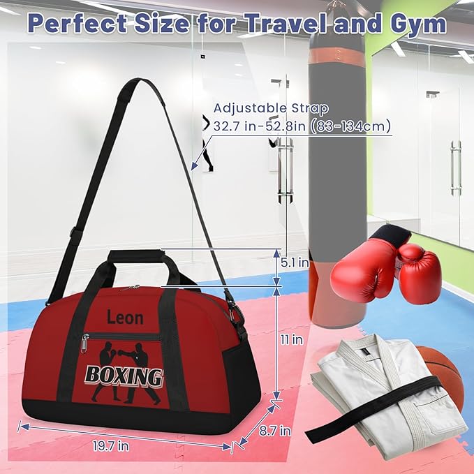 Custom Name Taekwondo Karate Duffle Bag for kids Boy Girls - Personalized Martial Arts Gear Bag, Water-Resistant Sparring Equipment Bag, Boxing Red Black