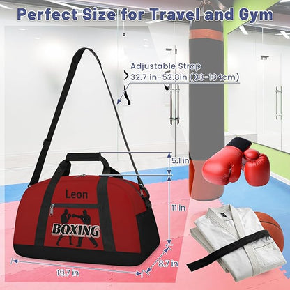 Custom Name Taekwondo Karate Duffle Bag for kids Boy Girls - Personalized Martial Arts Gear Bag, Water-Resistant Sparring Equipment Bag, Boxing Red Black