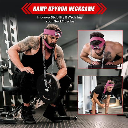 Fitness Neck Head Harness Trainer for Men and Women, Neck Exerciser with 29" Heavy Duty Steel Chain for Safely Lifting, Adjustable Neoprene Neck Exerciser for Weight Lifting, Home and Gym Use