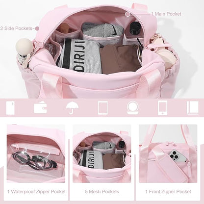 Small Gym Bag for Women, Mini Crossbody Gym Duffle Bag with Wet Compartment, Carry on Gym Tote Bag for Workout Dance Sport Travel (Medium-Pink)