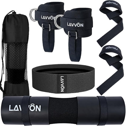 7Pcs-Barbell Pad Set for Hip Thrust - Squat Pad, Bench Press Workout Foam Weight Lifting Bar Cushion,Gym Accessories for Women with Bar Bad,with Gym Ankle Straps,Hip Resistance Bands,Lifting Strap