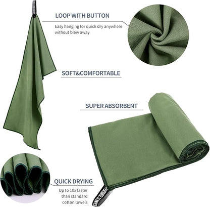 Microfiber Travel Towel, Soft Lightweight Quick Dry Towel, Super Absorbent Compact Travel & Sports & Beach Towels for Camping, Backpack, Gym, Swimming, Yoga, Hiking (XL:30"×60" -Olive Green)