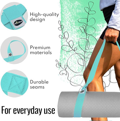 TECEUM Yoga Mat Strap – 30+ Colors – Adjustable Mat Holder Sling Carrier for All Mats [Mat Not Included]