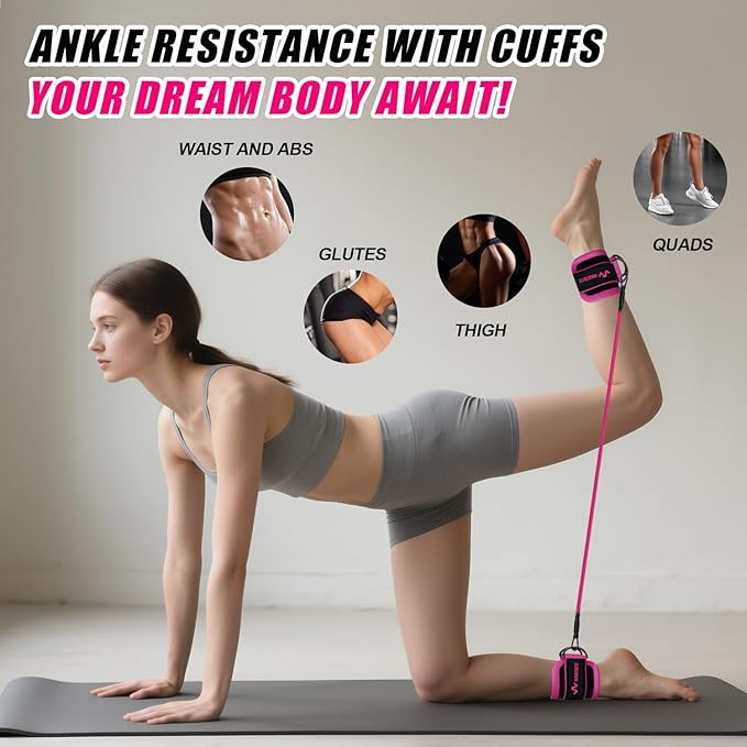 WHATAFIT Resistance Bands Set with Handles - Exercise Bands Home Gym Strength Training Equipment, Includes Door Anchor & Ankle Straps for Full Body Workout Bands, Physical Therapy