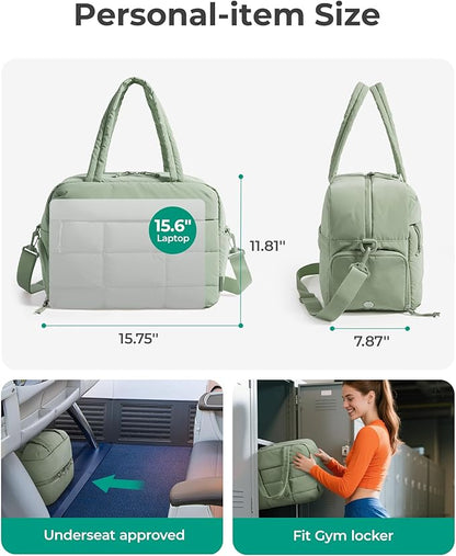 BAGSMART Gym Bag for Women, Carry on Travel Duffel Bag, Water-resistant Weekender with Shoe Compartment for Gym Travel Work, Green, Medium