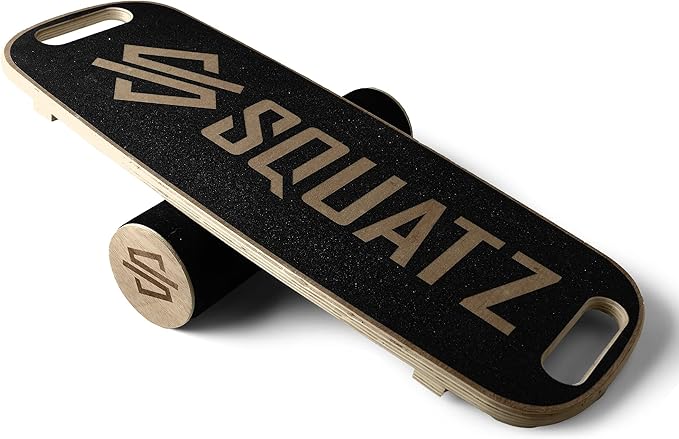 SQUATZ Wooden Balance Board, Standing Desk Anti Fatigue Mat Exercise Equipment with Ergonomic Design and Comfortable Non-Slip Surface, Wobble Board for Skateboard, Hockey, Snowboard, Black (SQDBB-1)