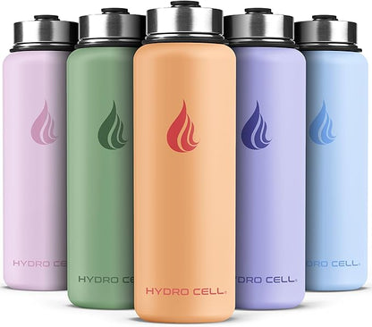 HYDRO CELL Stainless Steel Insulated Water Bottle with Straw - For Cold & Hot Drinks - Metal Vacuum Flask with Screw Cap and Modern Leakproof Sport Thermos for Adults (Peach 40oz)