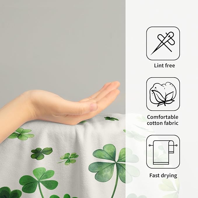 Lucky Clover Shamrocks Bath Hand Towels St. Patrick's Day Kitchen Towels Set of 2 Green Spring Holiday Soft Absorbent Face Towels for Home Shower Hotel Gym 14"x28"
