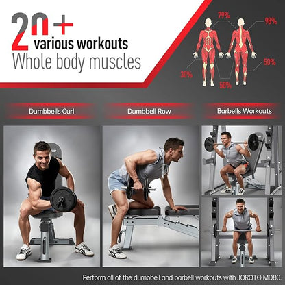 JOROTO Adjustable Weight Bench, 1300LBS Workout Bench for Home Gym Strength Training, Incline Decline Flat Bench Press with Wheels and Extended Backrest, Foldable Exercise Bench for Full Body Workout