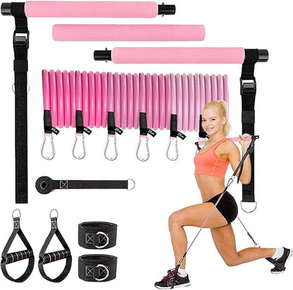 Pilates Bar Set – Home Workout Equipment, Resistance Band Bar | Fitness Gear for Women, Portable Gym Tool for Strength Training, Yoga, Full Body Toning, Core and Flexibility Workouts