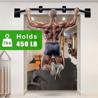 SELEWARE Heavy Duty Wall Mount Pull Up Bar, Joist Mount Chin Up Bar for Doorway, Sturdy Steel Construction, w/Resistance Band Hooks, Fits 32"/36" Wall Studs for Home Gym Strength Training