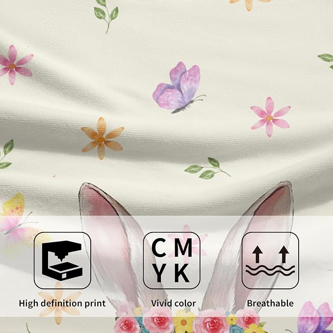 Cute Bunny Hand Towels for Bathroom 14"x28" Set of 2 Happy Easter Rabbit Kitchen Towel Spring Flower Butterfly Bath Towels Super Soft Absorbent Tea Dish Towels for Yoga Gym Bath Shower
