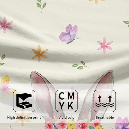Cute Bunny Hand Towels for Bathroom 14"x28" Set of 2 Happy Easter Rabbit Kitchen Towel Spring Flower Butterfly Bath Towels Super Soft Absorbent Tea Dish Towels for Yoga Gym Bath Shower