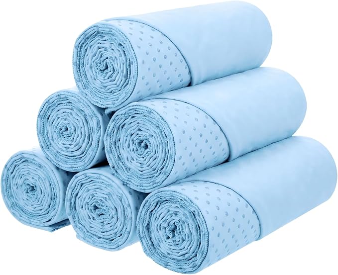 Soulchen 6 Pack Hot Yoga Towel Bulk with Grip Dot Non Slip 72" x 24" Microfiber Yoga Mat Soft Sweat Absorbent Pilates Blanket Mat Towel for Exercise Fitness Accessories Workout Gym(Blue)