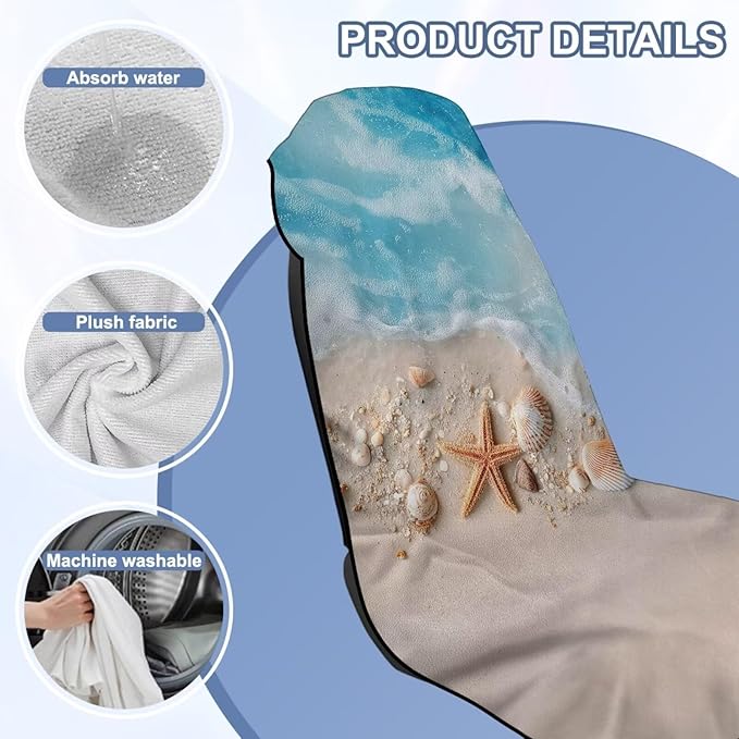 Bulopur Removable Car Sweat Towel Front Seat Cover Beach Starfish Ocean Bucket Car Towel Seat Cover for Post Gym Workout Running Swimming Beach Hiking