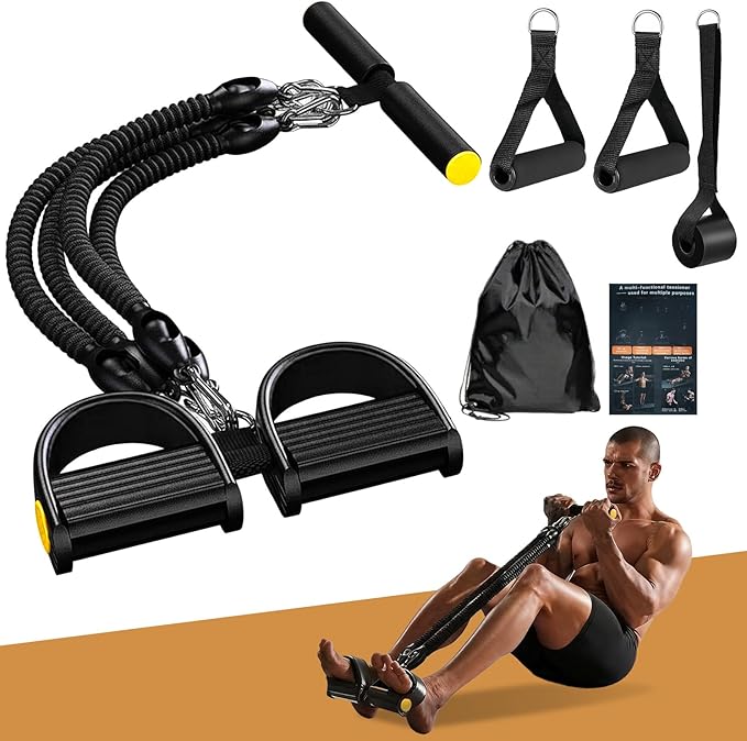 Pedal Resistance Band with Handle, Aturien Adjustable Powerful 4-Tube Elastic Bands for Exercise, Multifunctional Foot Pedal Puller, Home Workout Equipment for Legs Arms Abs