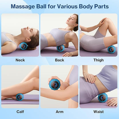 Upgraded Vibrating Massage Ball with 5-Speed, LED Display, Rechargeable Massage Vibrating Ball for Relieving Muscle Pressure, Electric Massager for Fitness/Yoga/Training (Blue)