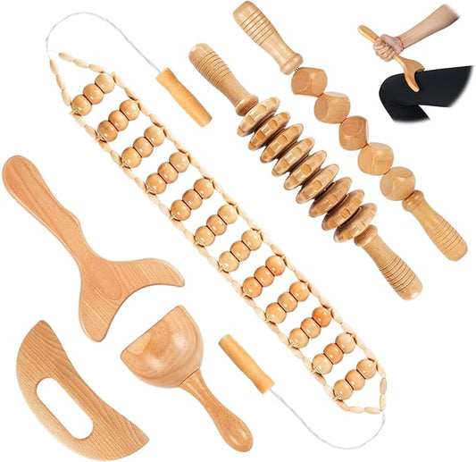 Wood Therapy Massage Tool 6 in 1,Lymphatic Drainage Massager Maderoterapia Kit Professional Body Cellulite Massager for Body Sculpting,Contouring,Relief Muscle,Anti-Cellulite