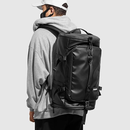 Duffel Bag with Shoe Compartment Travel Backpack Men and Women Waterproof for Gym Motorcycle Helmet (Black)