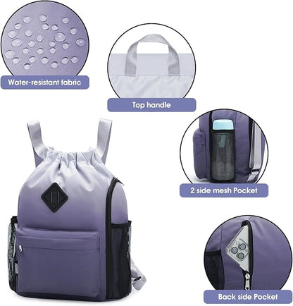 WANDF Drawstring Backpack Sports Gym Bag with Shoes Compartment, Water-Resistant String Backpack Cinch for Women Men (Small,Grey Gradient)