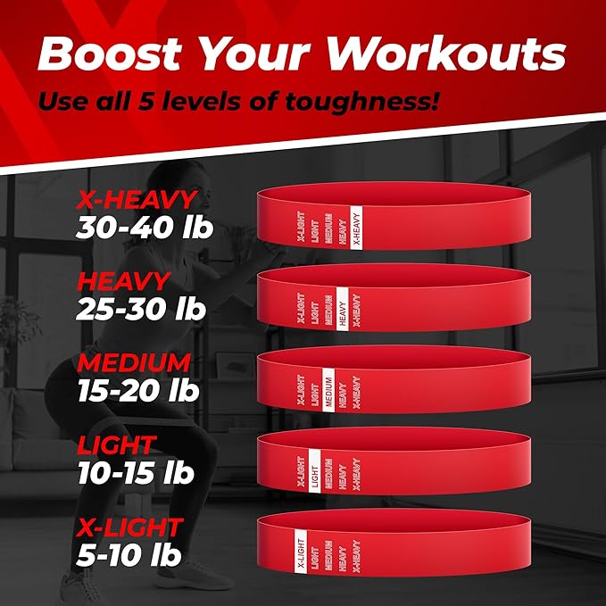 Loop Resistance Bands, 5 Exercise Bands, 5–40 lb, Boosting Workout Equipment Made of Durubbex, Resistance Bands for Working Out, Inner Thigh Exercise Equipment, Fitness & Workout Bands
