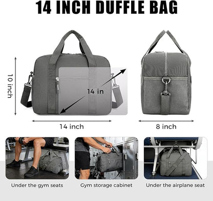 14 inch Small Gym Bag for Men & Women, Mini Duffle Bag for Travel Sports, Lightweight Carry On Duffel Bag, Dark Grey