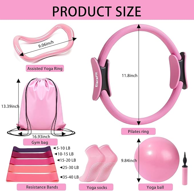 Home Pilates Ring and Ball Set for Women with 5 Resistance Bands 13 inch Magic Circle Workout Starter Kit for Beginners Full Body Toning 15 Min Daily Routine Pilates Equipment