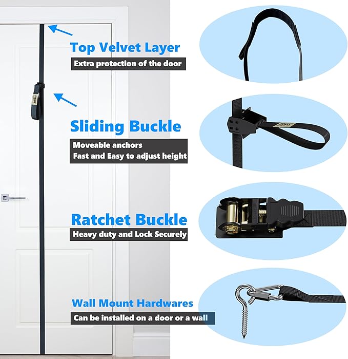 FITKIT Door and Wall Sliding Anchor Straps with Movable Multi Points for Resistance Bands, Workout Attachment for Home Gym, Fits 6-8 ft Doors