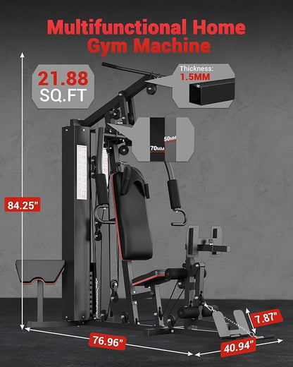 Garvee Home Gym Equipment Machine, Full Body Workout Machine with 150 LBS Weight Stack, Multifunctional All in One Exercise Station with Preacher Curl Pad, Leg Developer for Strength Training