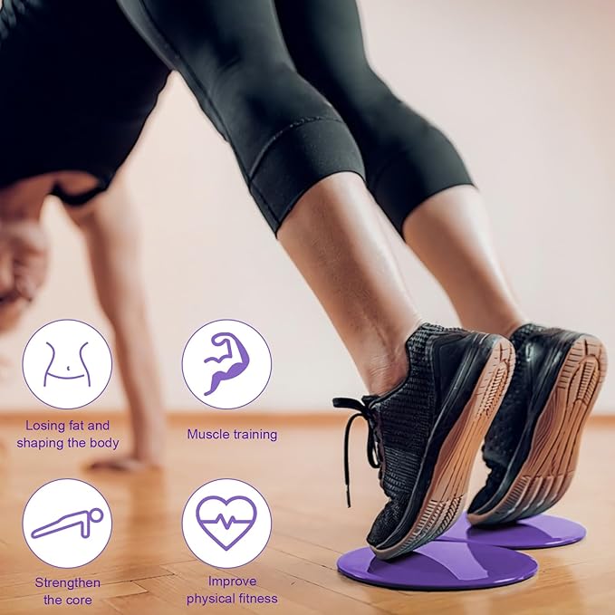Exercise Core Sliders Glid Discs 2 Pack - Dual-Sided Workout Sliding Discs for Home Gym, Pilates, Physical Therapy, Ab & Full Body Training