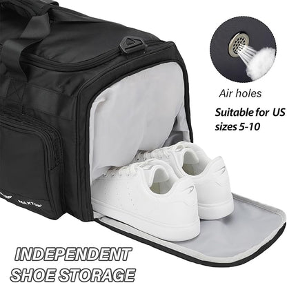 MAXTOP Gym Bag for Women Men Travel Duffle Bag Large Capacity Carry On Weekender Overnight Bag With Shoe Compartment Gym Tote Dry Wet Separation Duffel Bag for Travel