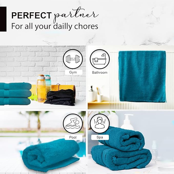 100% Cotton Bath Towels, 24x48 Pack of 6 Towels, Quick Dry, Highly Absorbent, Soft Feel Towel, Gym, Spa, Bathroom, Shower, Pool, Luxury Soft Towels (Teal, KC-2448-6-TEAL)