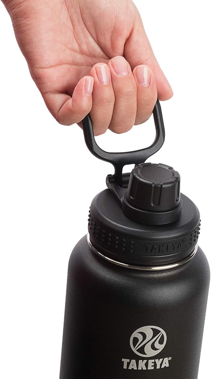 Takeya Actives Stainless Steel Water Bottle, Insulated Spout Lid, Keeps Drinks Cold 24 Hrs, Leakproof, Durable, Dishwasher Safe, Ideal for Gym, Travel, Fits Most Cup Holders, 40 oz/Onyx