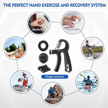 Hand Grip Strengthener Kit (7 Pack), Adjustable Grip Strength Trainer, Forearm Workout Trainer, Finger & Hand Strength Exerciser for Muscle Building & Grip Strength Recovery