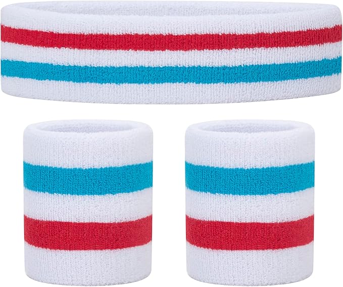 ONUPGO Sweatband Set Sports Headband Wristband Set Sweatbands Terry Cloth Wristband Wrist Sweatband Headbands Moisture Wicking Sweat Absorbing Head Band
