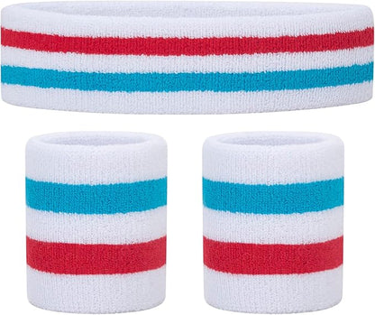 ONUPGO Sweatband Set Sports Headband Wristband Set Sweatbands Terry Cloth Wristband Wrist Sweatband Headbands Moisture Wicking Sweat Absorbing Head Band