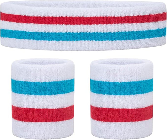 ONUPGO Sweatband Set Sports Headband Wristband Set Sweatbands Terry Cloth Wristband Wrist Sweatband Headbands Moisture Wicking Sweat Absorbing Head Band