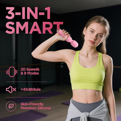 Personal Massager - 4H Max Runtime & Ultra-Quiet - Waterproof - 20 Modes 8 Speeds for Deep Tissue Back Massage, Post-Workout Recovery and Neck Muscle Relaxation（LX-Pink）